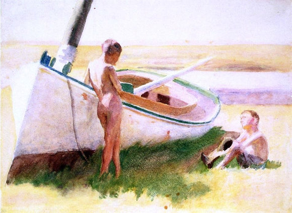  Thomas Pollock Anschutz Two Boys by a Boat - Canvas Art Print
