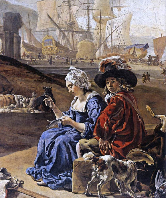  Jan Weenix An Italian Seaport (detail) - Canvas Art Print