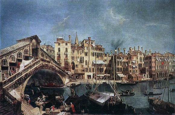  Michele Marieschi The Rialto Bridge from the Riva del Vin - Canvas Art Print