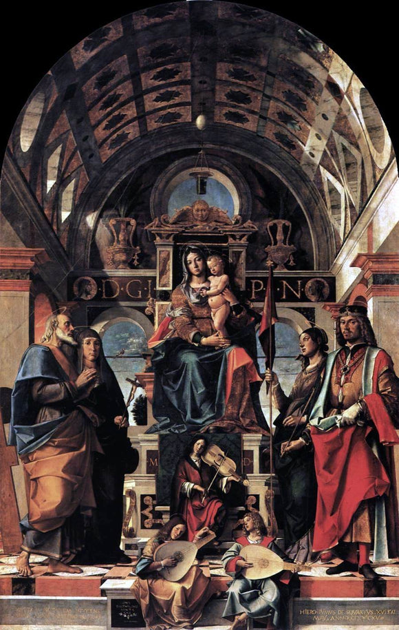  Bartolomeo Montagna Madonna and Child Enthroned with Saints - Canvas Art Print