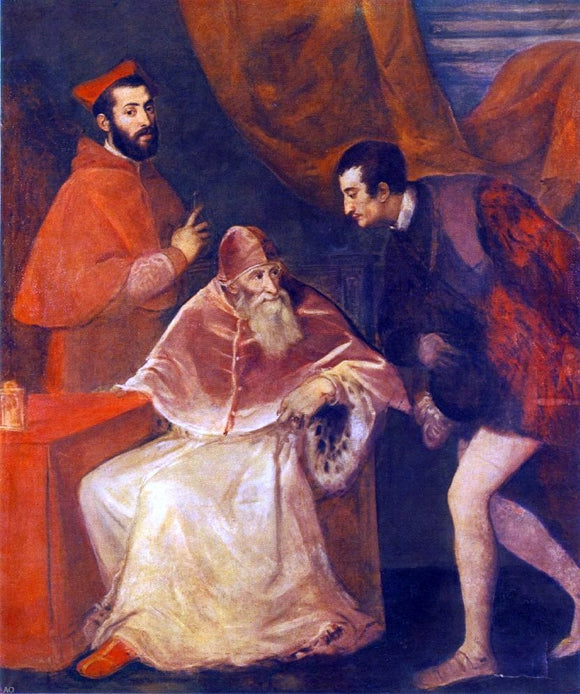  Titian Pope Paul III and his Cousins Alessandro and Ottavio Farnese - Canvas Art Print