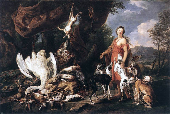  Jan Fyt Diana with Her Hunting Dogs Beside Kill - Canvas Art Print