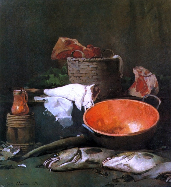  Emil Carlsen Still Life with Fish and Copper Bowl - Canvas Art Print