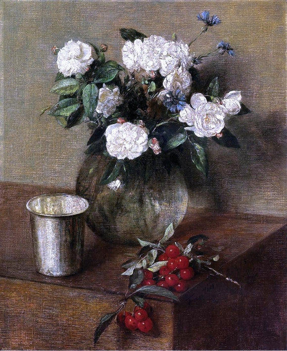  Henri Fantin-Latour White Roses and Cherries - Canvas Art Print