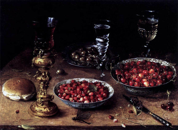 Osias Beert Still-Life with Cherries and Strawberries in China Bowls - Canvas Art Print