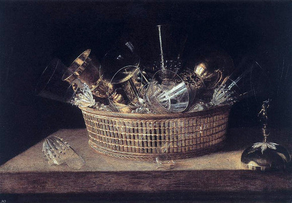  Sebastien Stoskopff Still-Life of Glasses in a Basket - Canvas Art Print