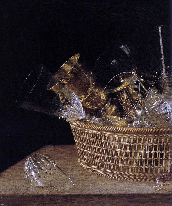  Sebastien Stoskopff Still-Life of Glasses in a Basket (detail) - Canvas Art Print