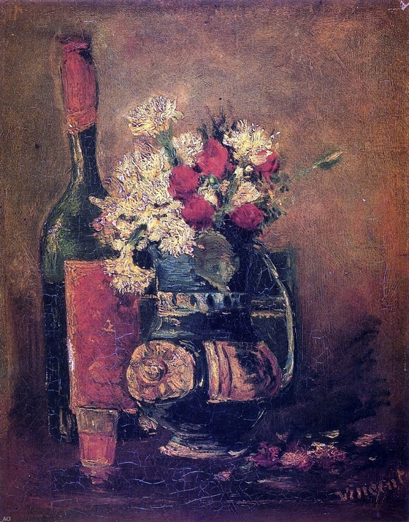  Vincent Van Gogh Vase with Carnations and Bottle - Canvas Art Print