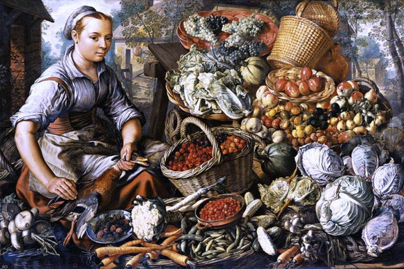  Joachim Beuckelaer Market Woman with Fruit, Vegetables and Poultry - Canvas Art Print