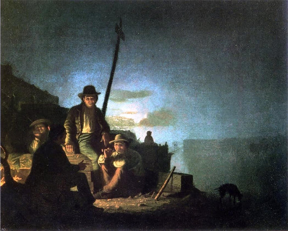  George Caleb Bingham Watching the Cargo at Night (also known as Raftsmen at Night) - Canvas Art Print