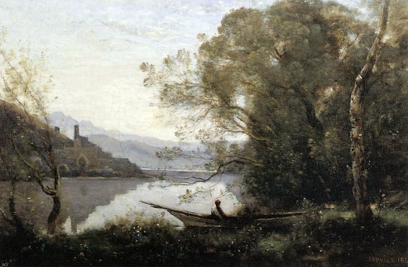  Jean-Baptiste-Camille Corot Souvenir of Italy (also known as The Moored Boat) - Canvas Art Print