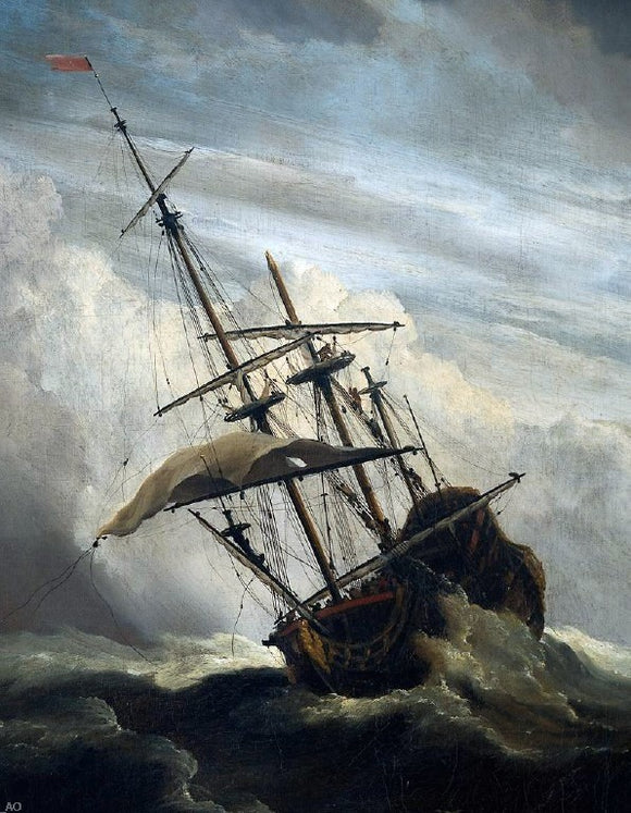  The Younger Willem Van de Velde Ship in High Seas Caught by a Squall [detail #1] - Canvas Art Print