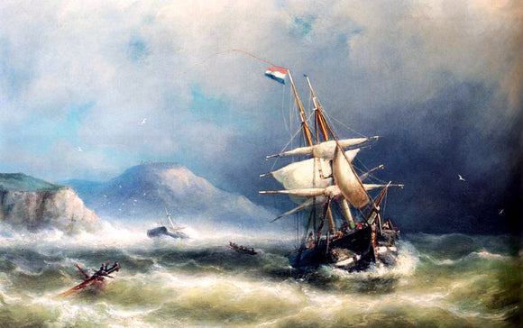  Nicolaas Riegen Barque In Distress Off A Rocky Coast - Canvas Art Print