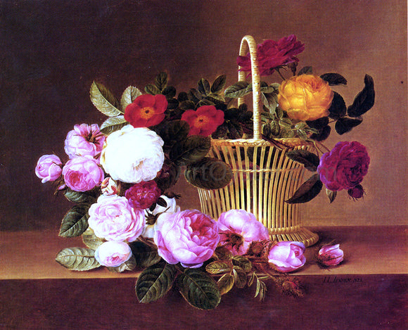  Johan Laurentz Jensen A Basket Of Roses On A Ledge - Canvas Art Print