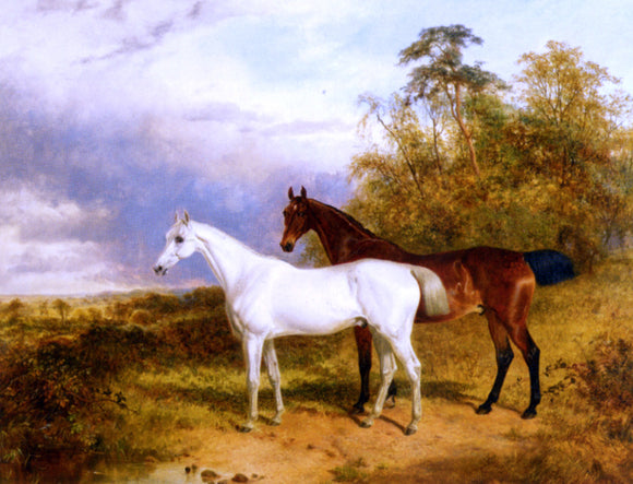  James Walsham Baldock A Bay and Grey Horse in a Landscape - Canvas Art Print