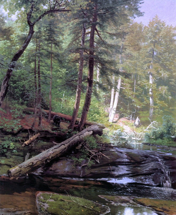  Herman Herzog A Bear Approaching a Forest Stream - Canvas Art Print