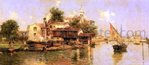  Antonio Maria De Reyna A Boathouse in Venice - Canvas Art Print