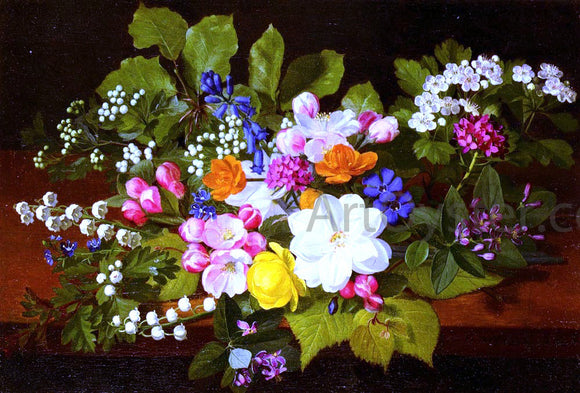  Otto Didrik Ottesen A Bouquet Of Spring Flowers On A Ledge - Canvas Art Print