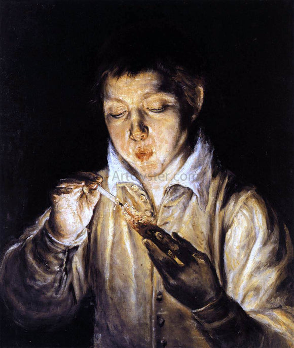  El Greco A Boy Blowing on an Ember to Light a Candle (Soplon) - Canvas Art Print