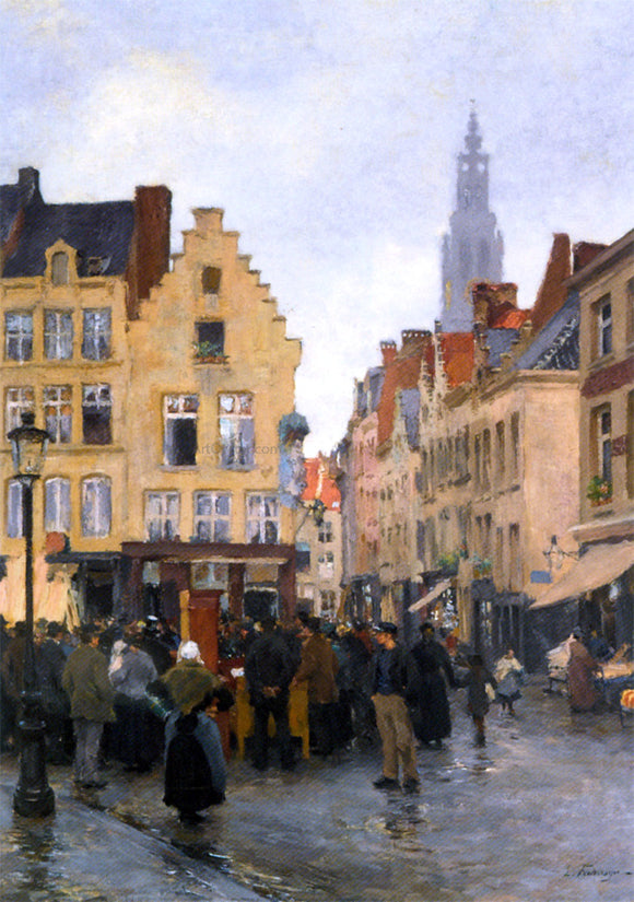 Edgard Josef Farasyn Busy Market In Antwerp - Canvas Art Print