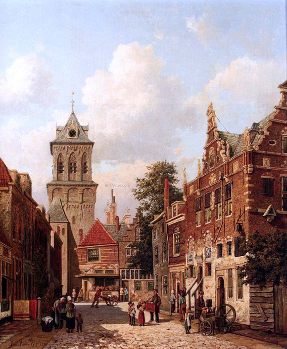  Willem De Haas Hemken A Busy Street In A Town - Canvas Art Print