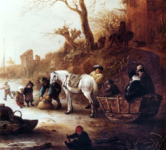  Isaac Van Ostade A Canal in Winter [detail #1] - Canvas Art Print