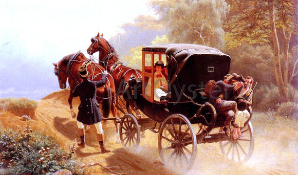  Arthur Johann Severin Nikutowski A Carriage Taking a Difficult Hill - Canvas Art Print