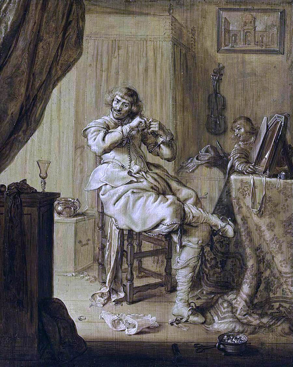  Adriaen Pietersz Van de Venne A Cavalier at His Dressing Table - Canvas Art Print