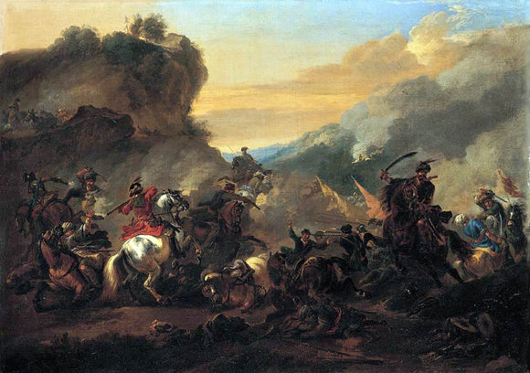  Jan Wyck A Cavalry Battle Scene - Canvas Art Print