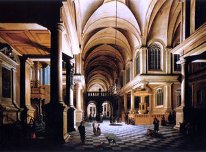  Daniel De Blieck A Church Interior by Candlelight with Figures Conversing - Canvas Art Print