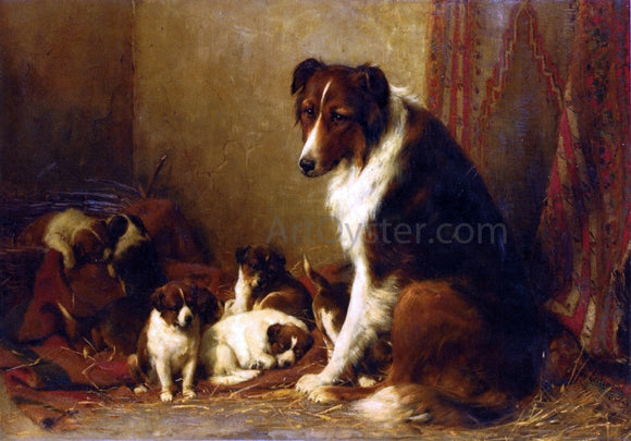  Otto Eerelman A Collie and Her Puppies - Canvas Art Print