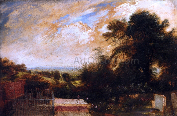  John Martin Country Graveyard, Possibly Bunhill Fields, Finsbury, A Wooded Landscape Beyond - Canvas Art Print