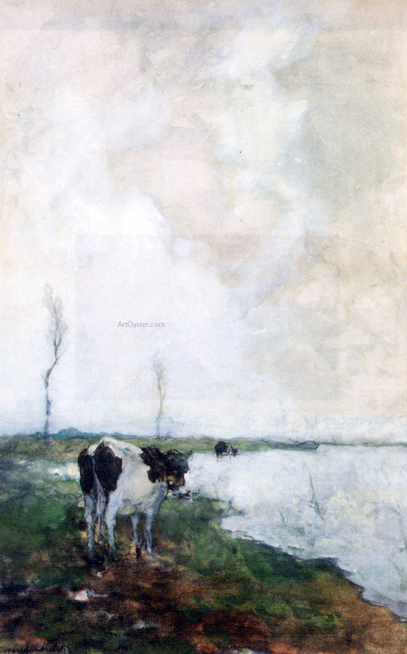  Johann Hendrik  Weissenbruch A Cow Standing By The Waterside In A Polder - Canvas Art Print