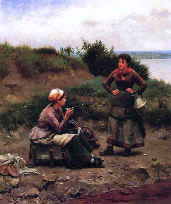  Daniel Ridgway Knight Discussion Between Two Young Ladies - Canvas Art Print