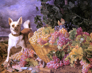  Ferdinand Georg Waldmuller A Dog By A Basket Of Grapes In A Landscape - Canvas Art Print