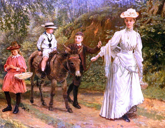  John Barwell A donkey Ride Along A Woodland Path - Canvas Art Print