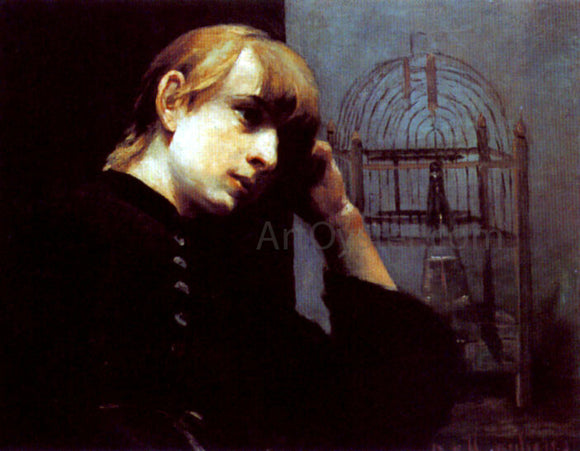  Joseph Jannsens De Waerebeke A Dreamy Girl by a Bird Cage - Canvas Art Print