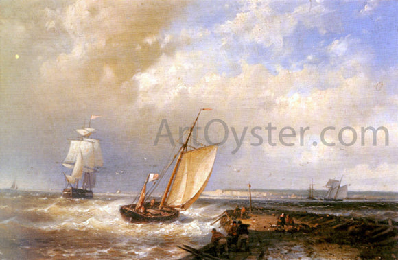  Senior Abraham Hulk A Dutch Pink Heading Out To Sea, With Shipping Beyond - Canvas Art Print