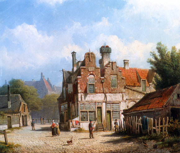  Willem Koekkoek A Dutch Town Scene - Canvas Art Print