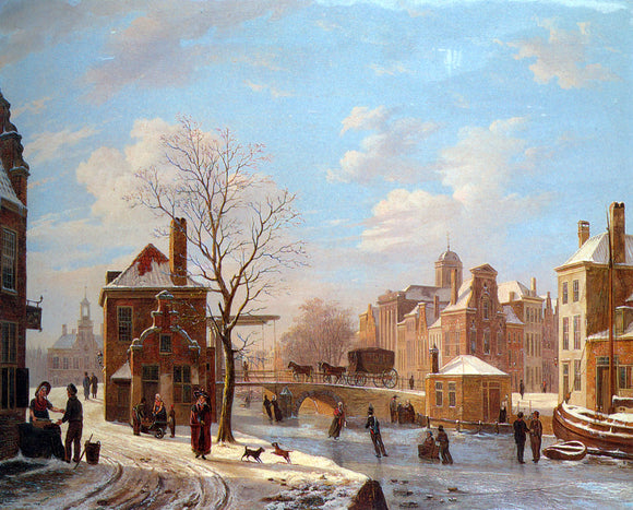  Bartholomeus Johannes Van Hove Dutch Town Scene in Winter - Canvas Art Print