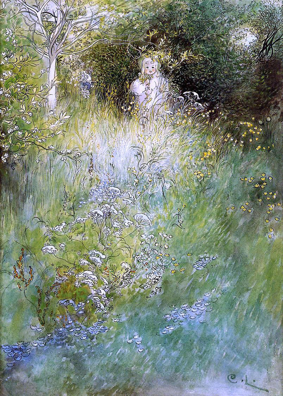  Carl Larsson A Fairy, Kersti and a View of a Meadow - Canvas Art Print