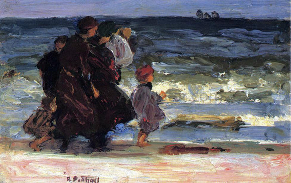  Edward Potthast Family at the Beach - Canvas Art Print