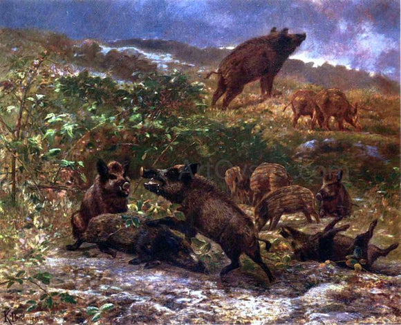  Karl Bodmer A Family of Wild Boar - Canvas Art Print