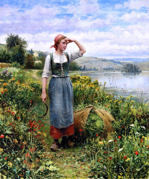  Daniel Ridgway Knight A Field of Flowers - Canvas Art Print