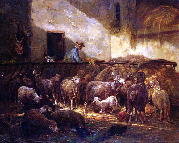 Charles Emile Jacque A Flock Of Sheep In A Barn - Canvas Art Print