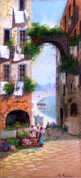  Girolamo Gianni A Flower Market with a View of Vesuvius, Naples - Canvas Art Print