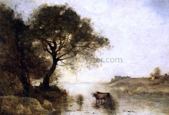  Jean-Baptiste-Camille Corot A Ford with Large Trees - Canvas Art Print