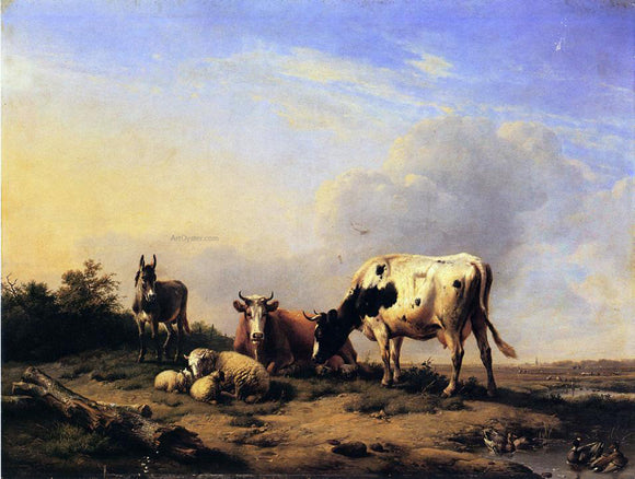  Eugene Verboeckhoven A Gathering in the Pasture - Canvas Art Print