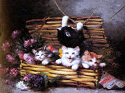  Leon Charles Huber A Gift of Kittens - Canvas Art Print