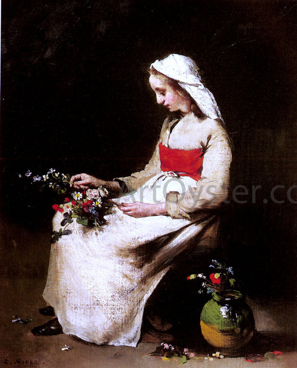  Theodule Ribot A Girl Arranging A Vase Of Flowers - Canvas Art Print